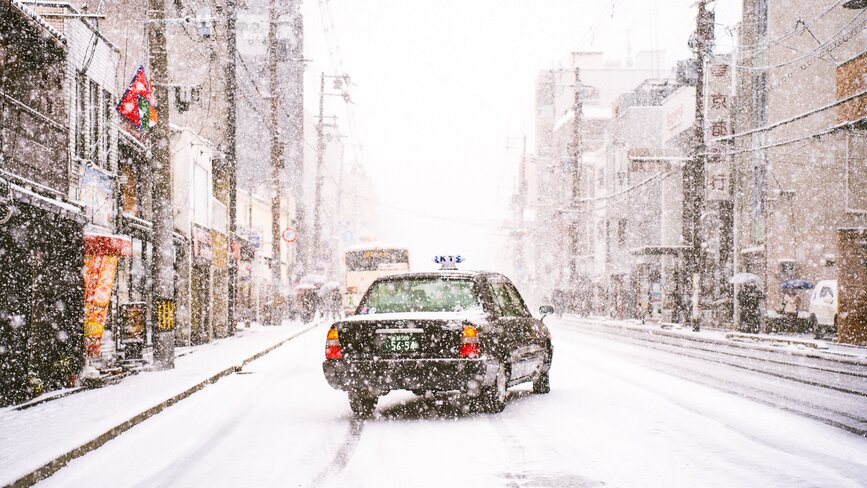 Taxi sous la neige à Sapporo