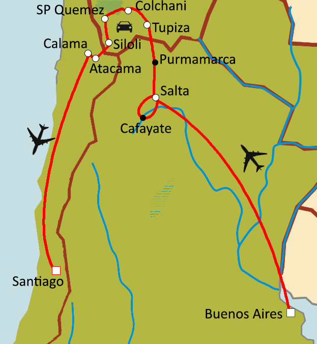 Carte du circuit Découverte de l'Altiplano : Argentine, Bolivie & Chili