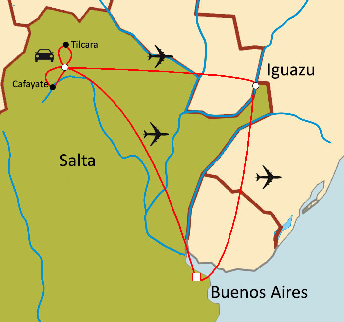 Carte du circuit Nord Argentine en famille