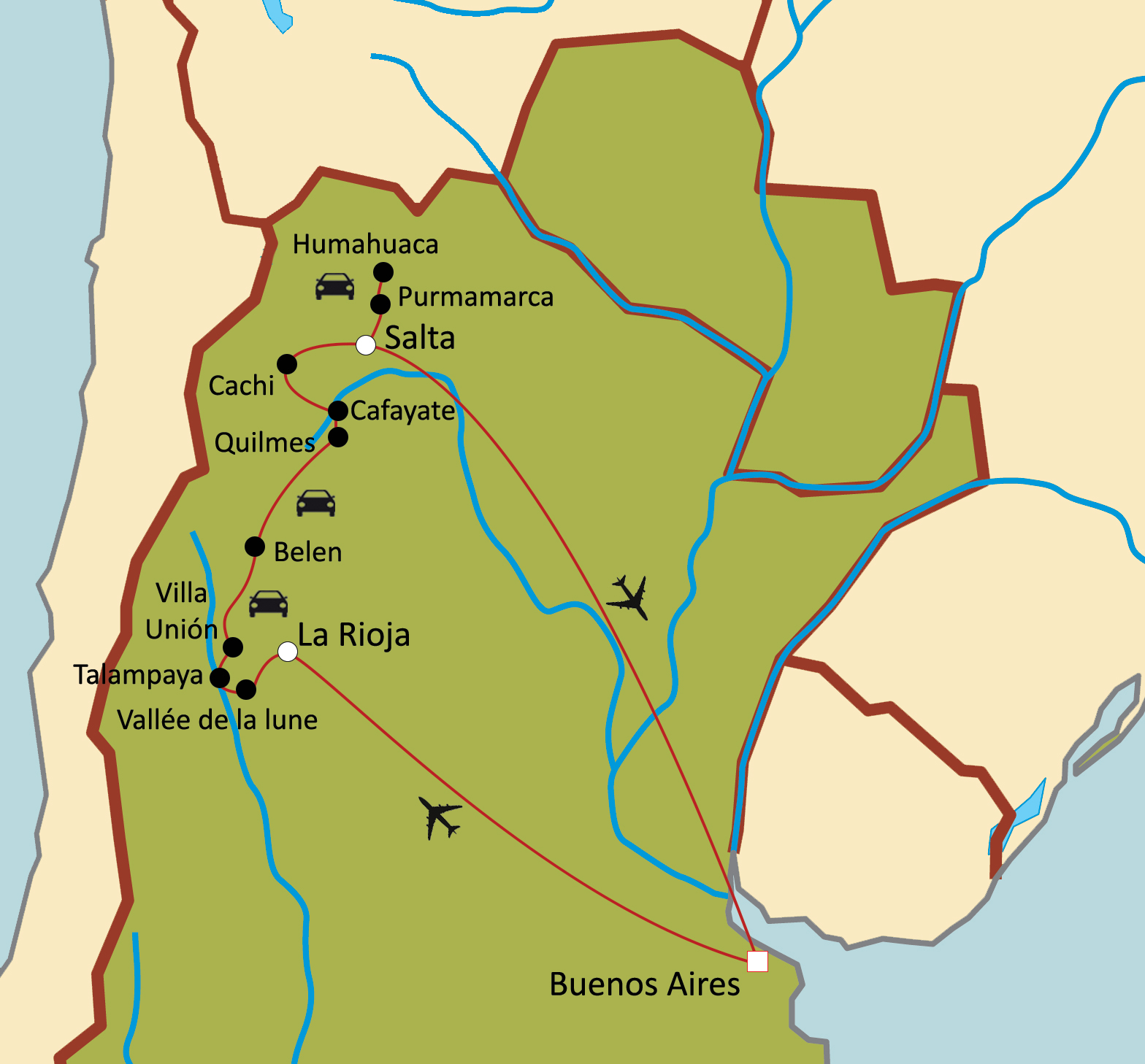 Carte du circuit Traversée des Andes au Volant