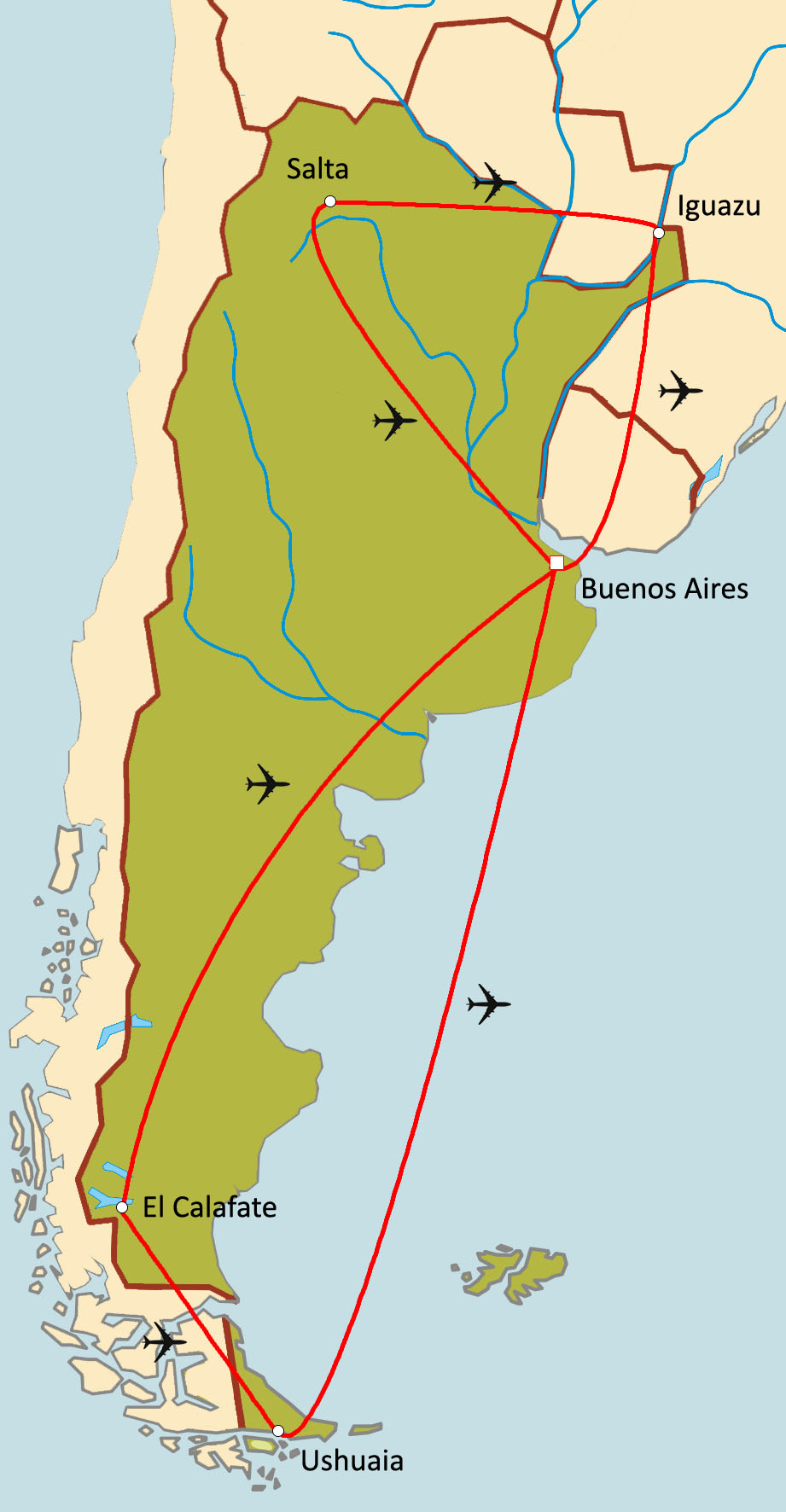 Carte du circuit Trésors d'Argentine