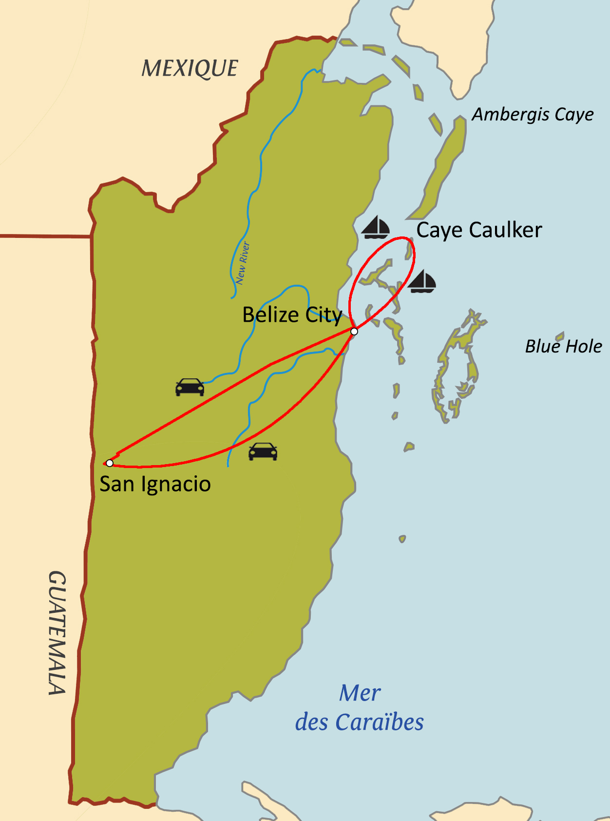 Carte du circuit Trésors du Belize avec chauffeur