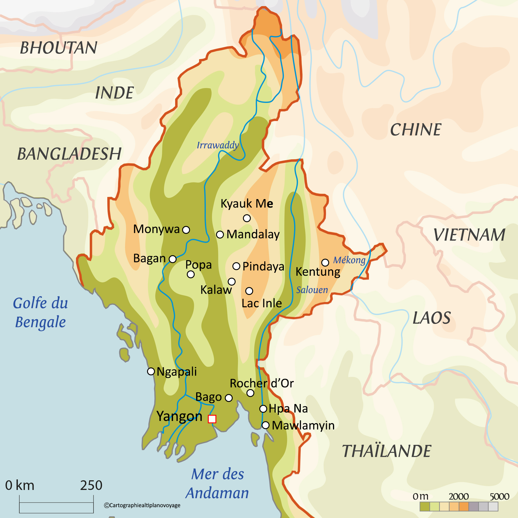 carte touristique de birmanie