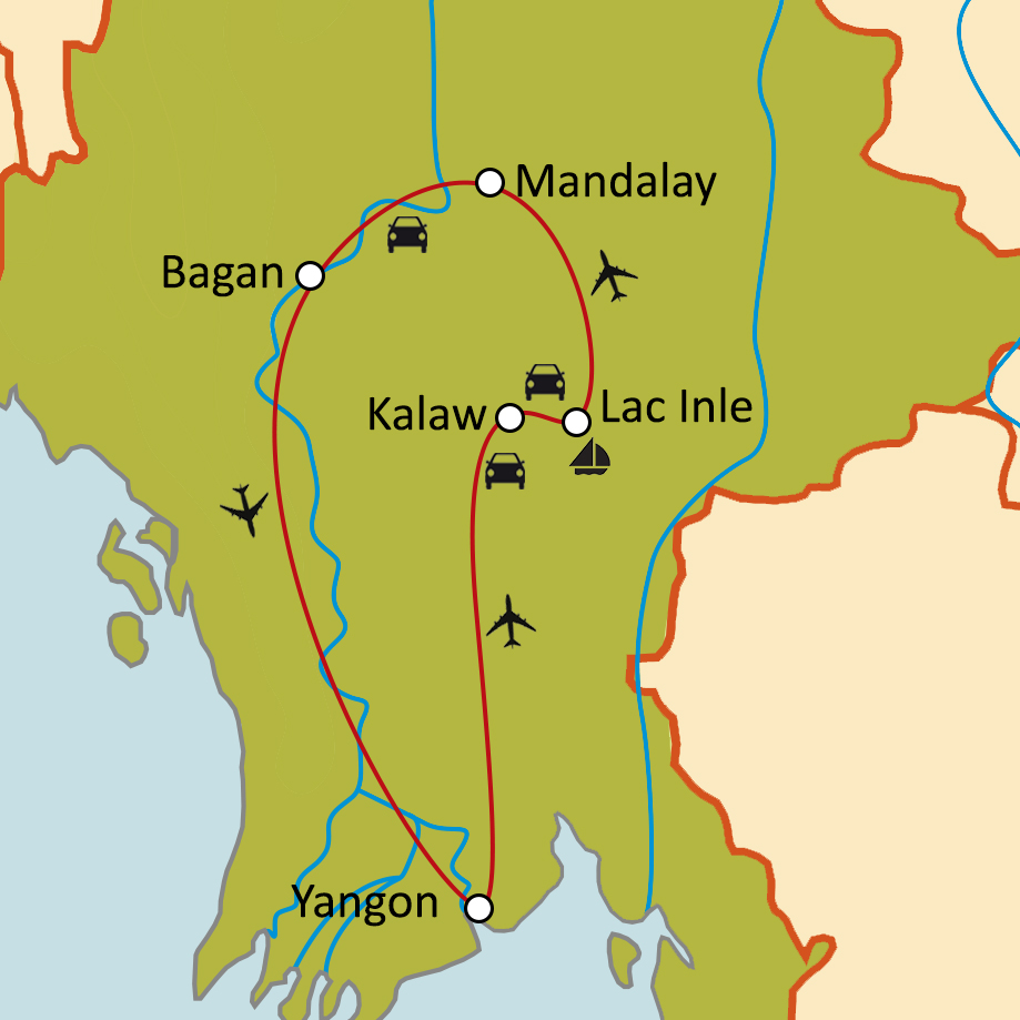 Carte du circuit La Birmanie en famille
