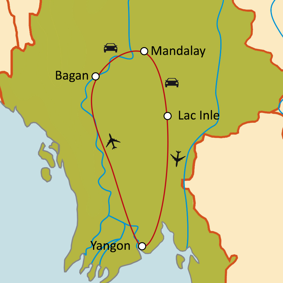 Carte du circuit Trésors de Birmanie
