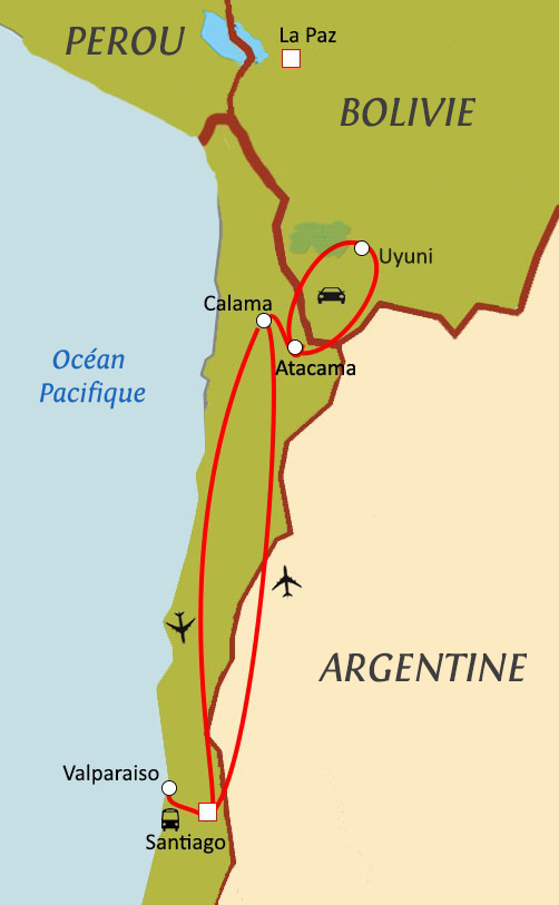 Carte du circuit Plateaux andins : Chili et Bolivie