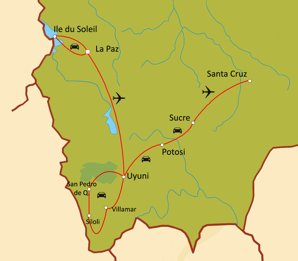 Carte du circuit Trésors de Bolivie