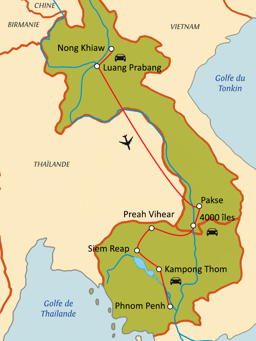 Carte du circuit Cambodge & Laos : les joyaux du Mékong