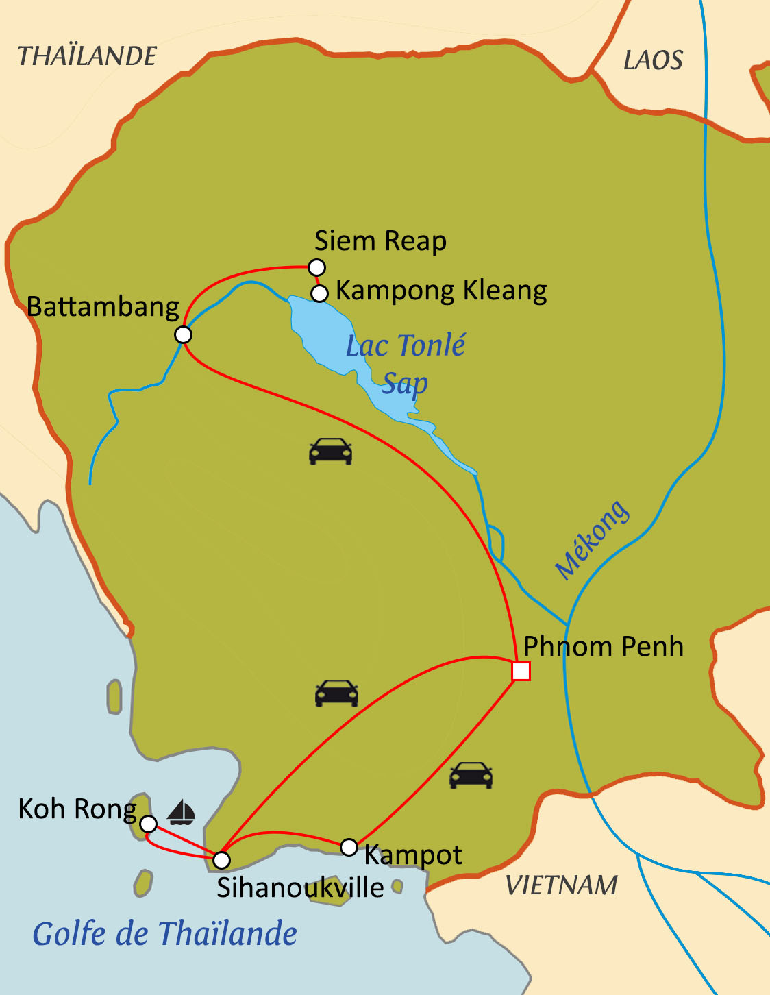 Carte du circuit Le Cambodge en famille