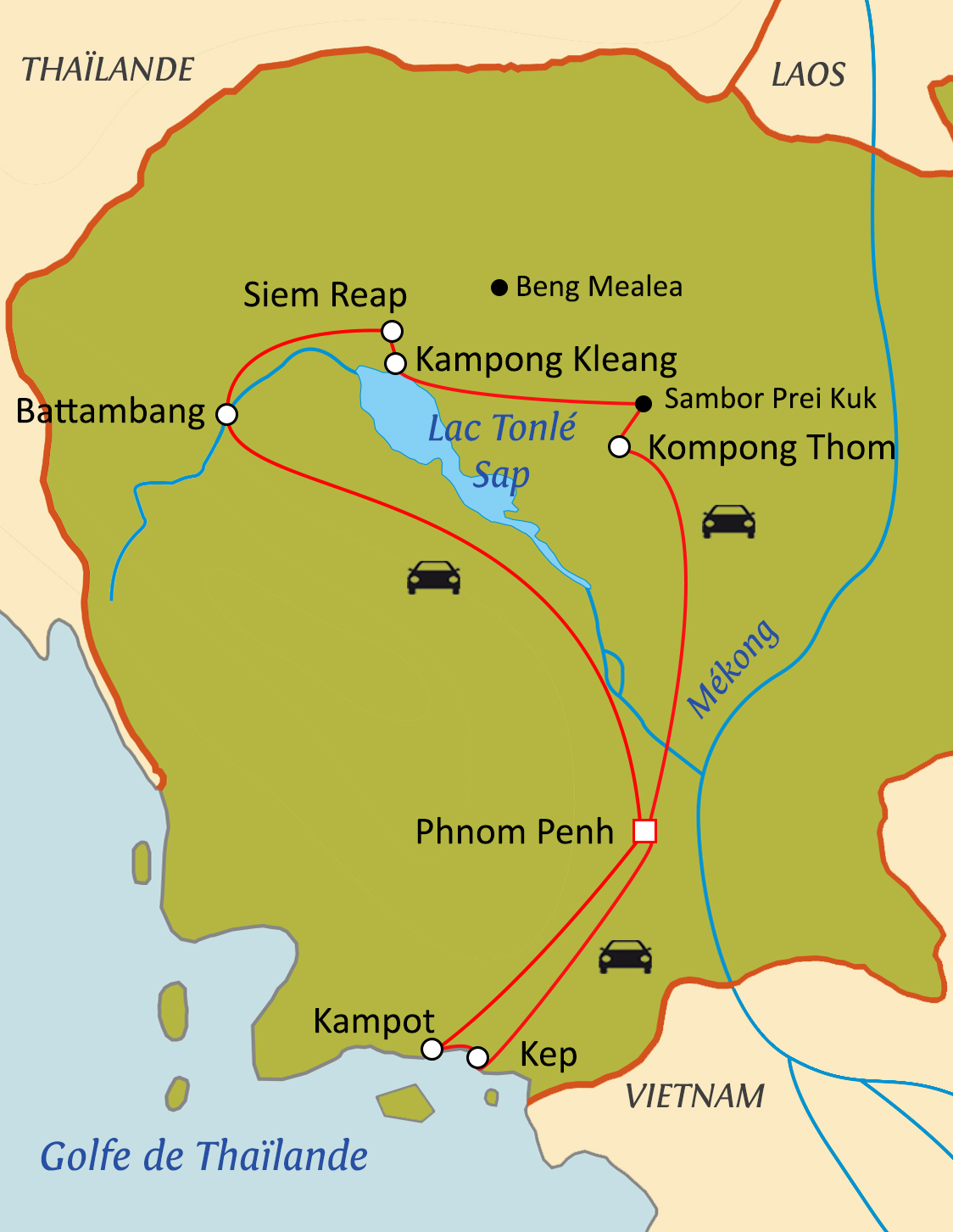 Carte du circuit Rizières et légendes khmères