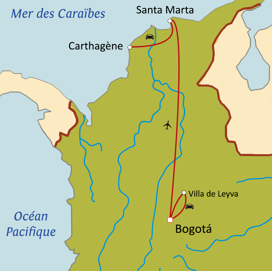 Carte du circuit Colombie en Globe-trotteur (Hors vols internationaux)