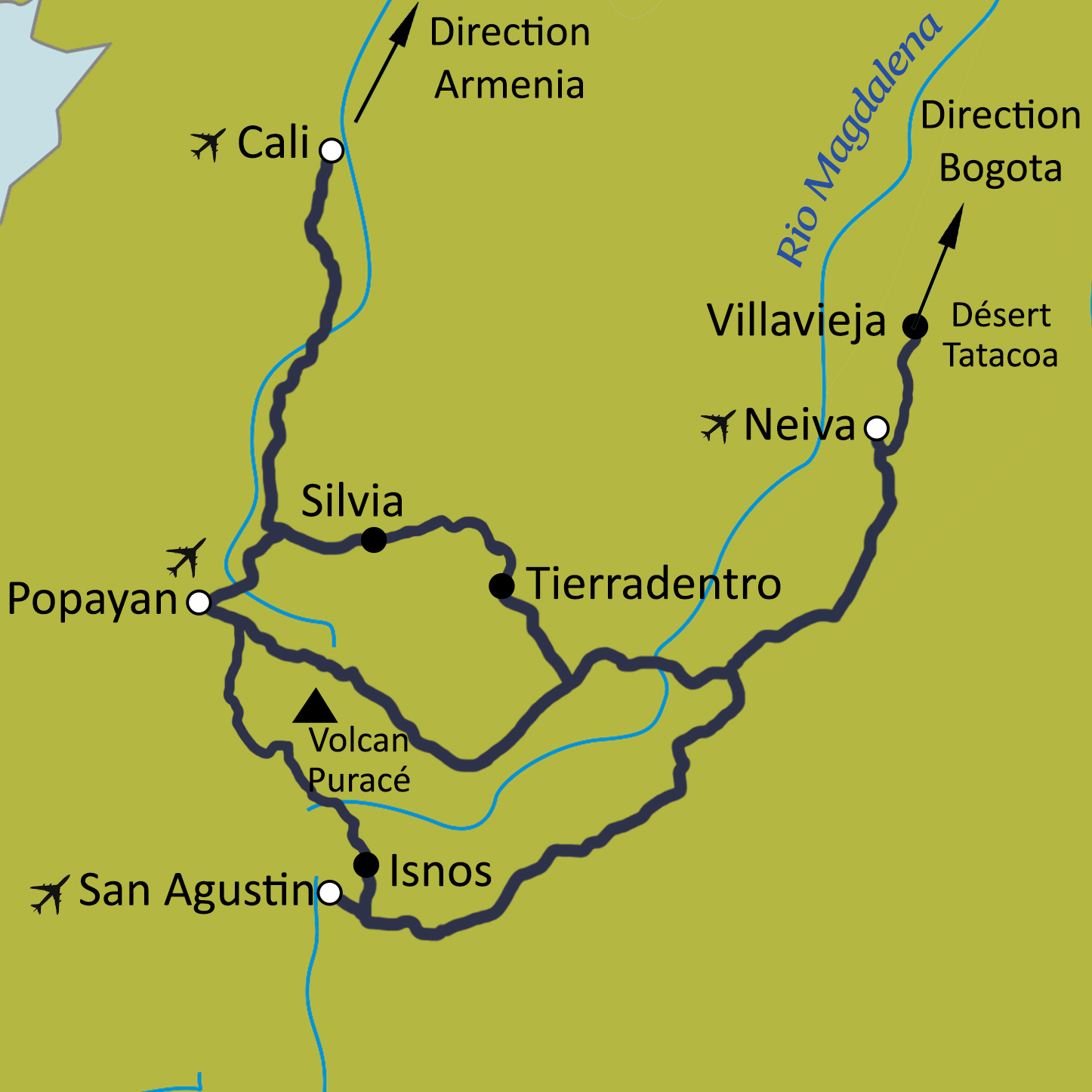 Carte du circuit Le Sud précolombien