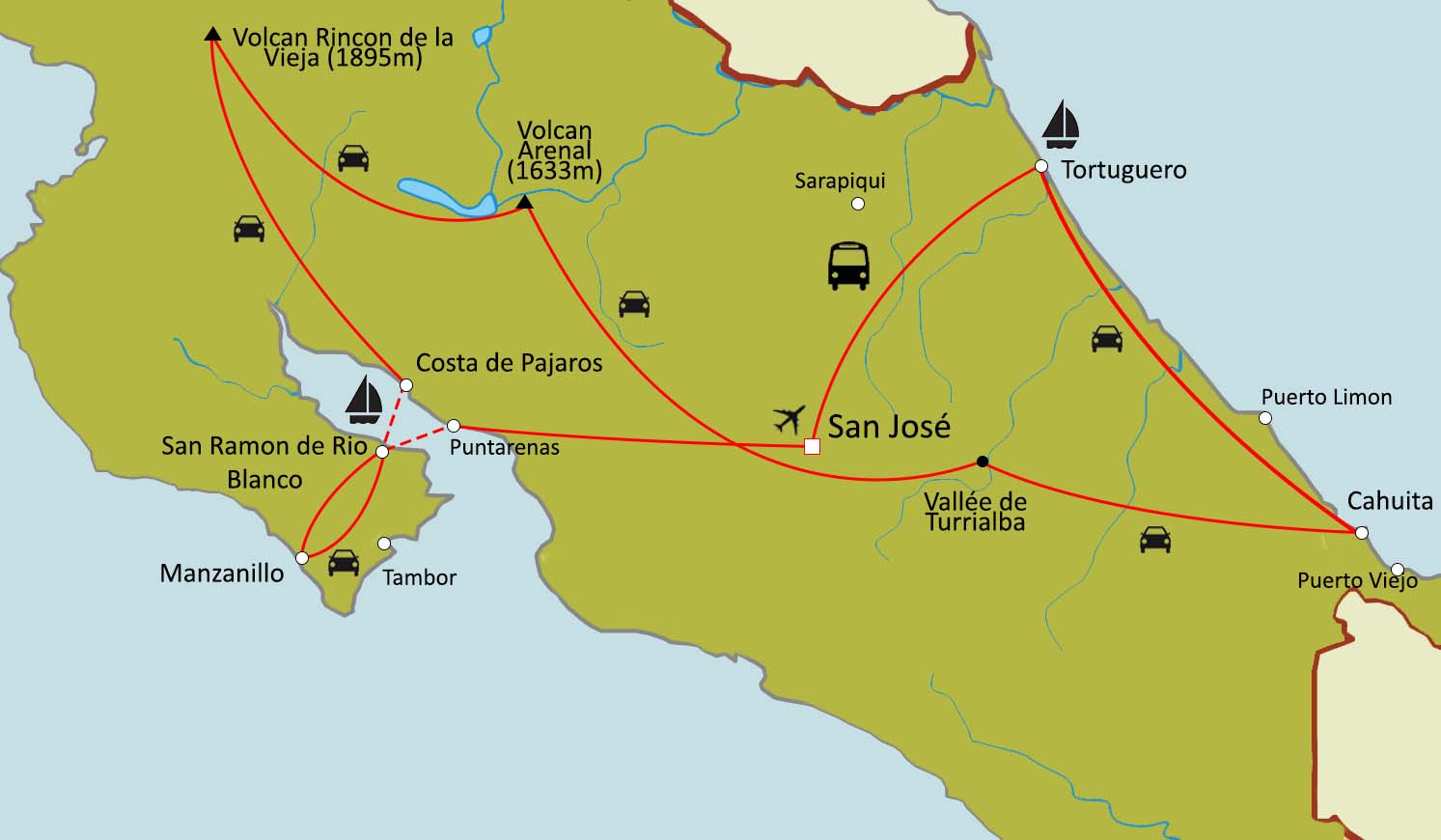 Carte du circuit Costa Rica en famille