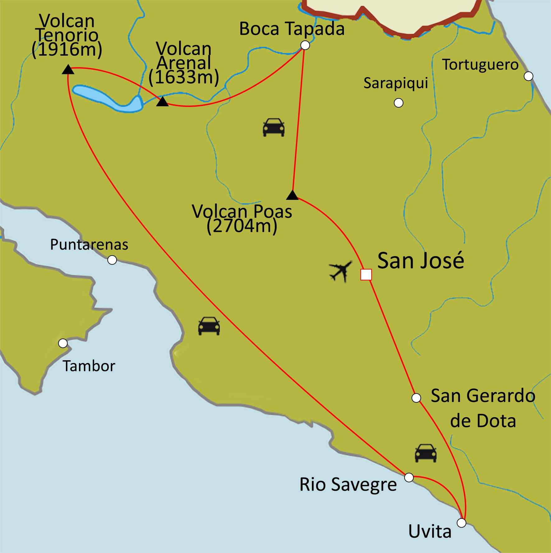 Carte du circuit Costa Rica grandeur nature