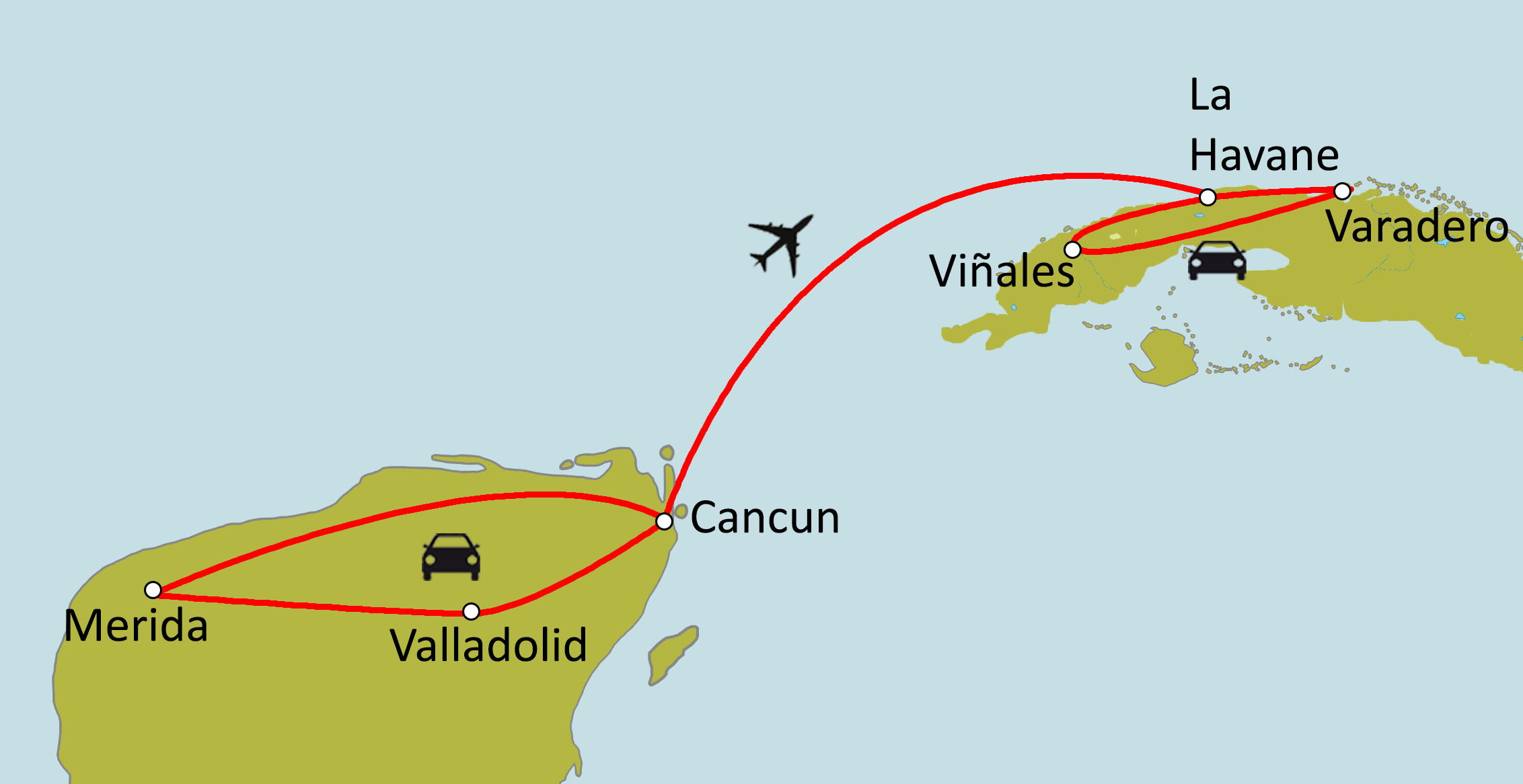 Carte du circuit Du Mexique à Cuba