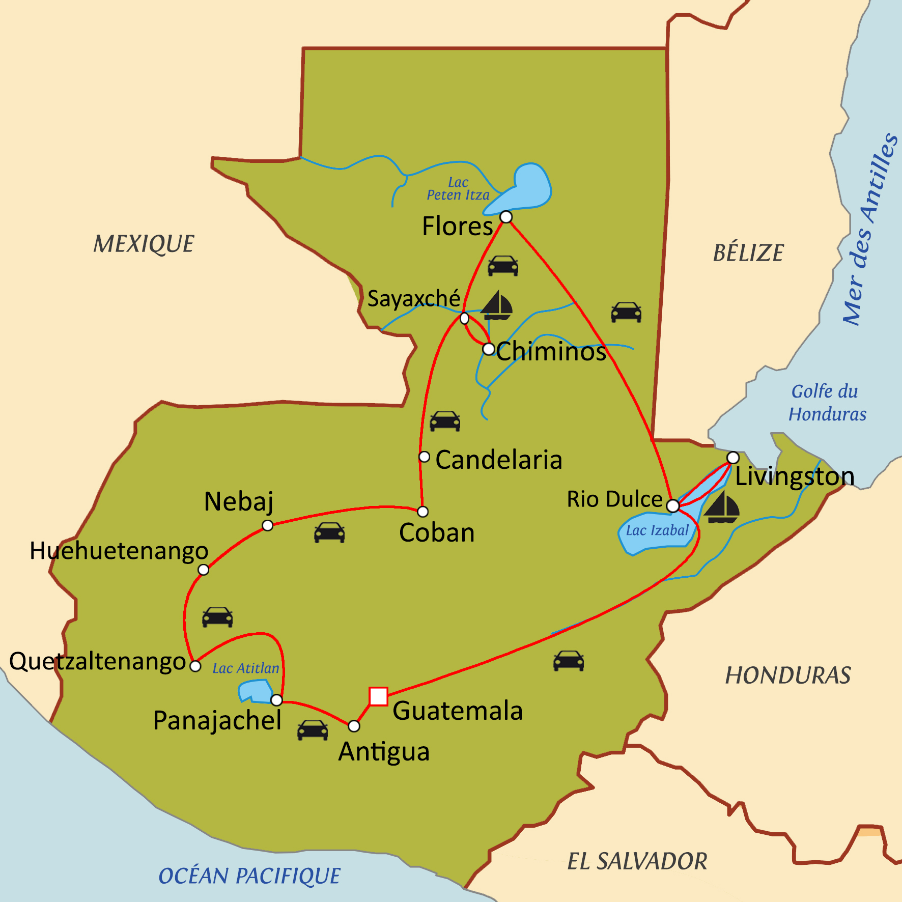 Carte du circuit Peuple et civilisation maya avec chauffeur