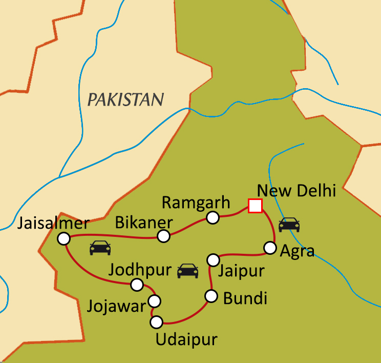 Carte du circuit Trésors du Rajasthan
