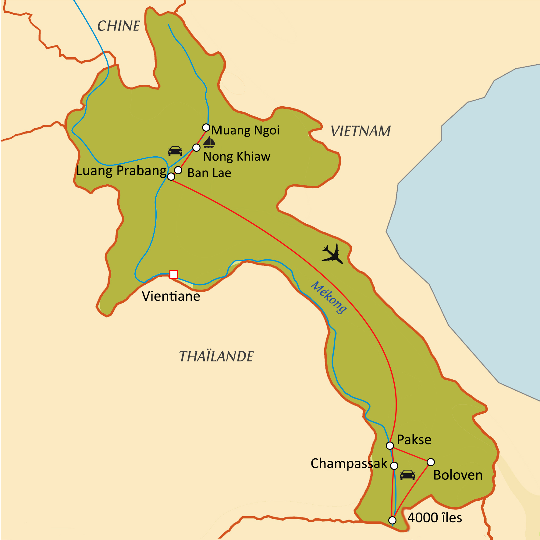 Carte du circuit Trésors du Laos