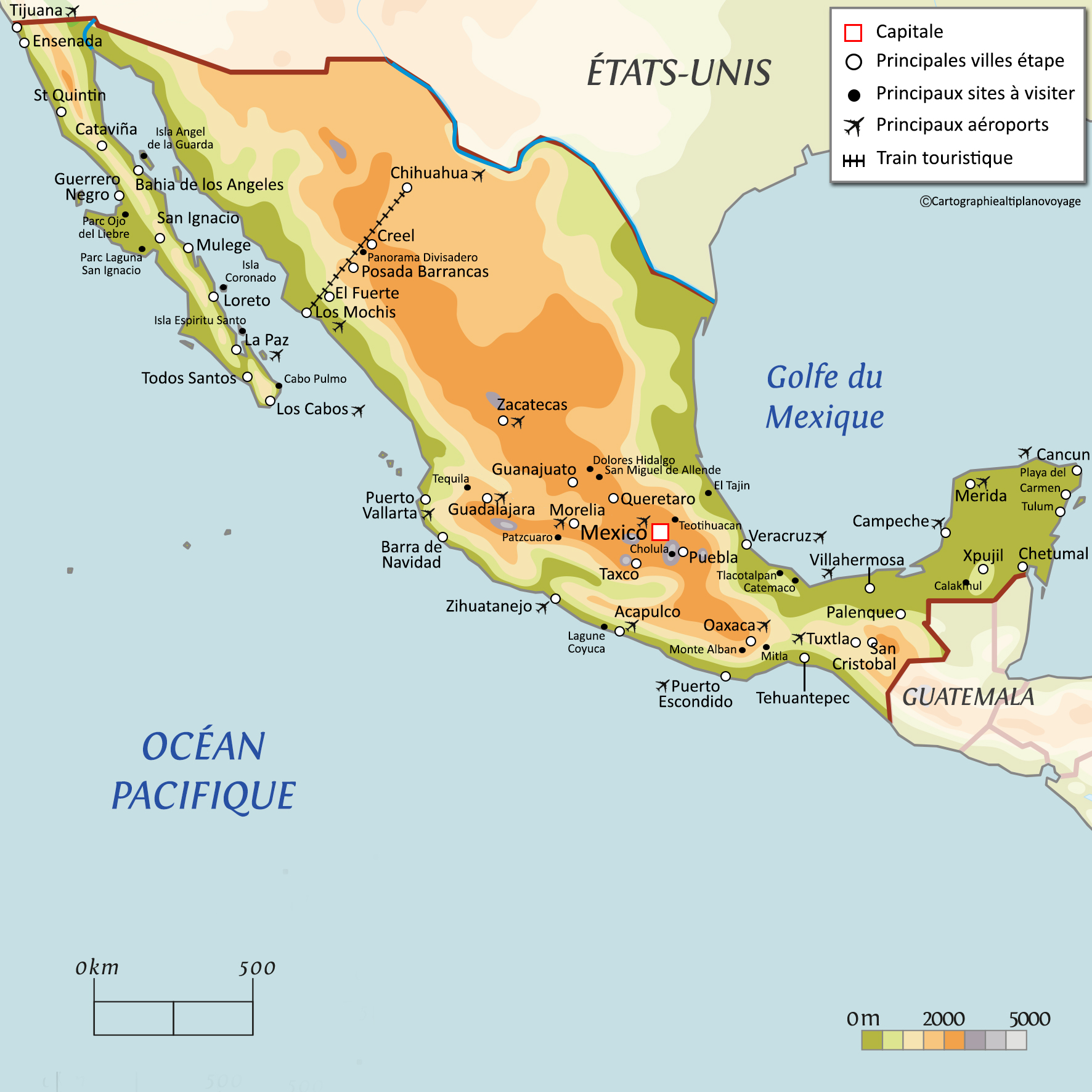 carte touristique du mexique