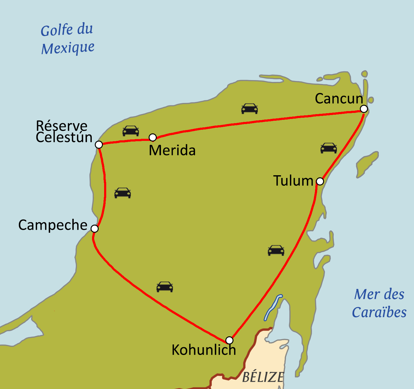 Carte du circuit Le Mexique en hôtels d'exception