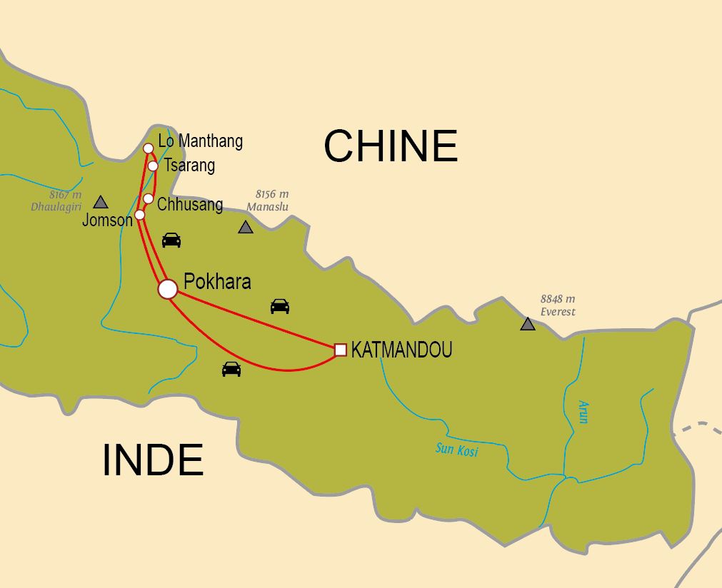Carte du circuit Au royaume du Haut Mustang