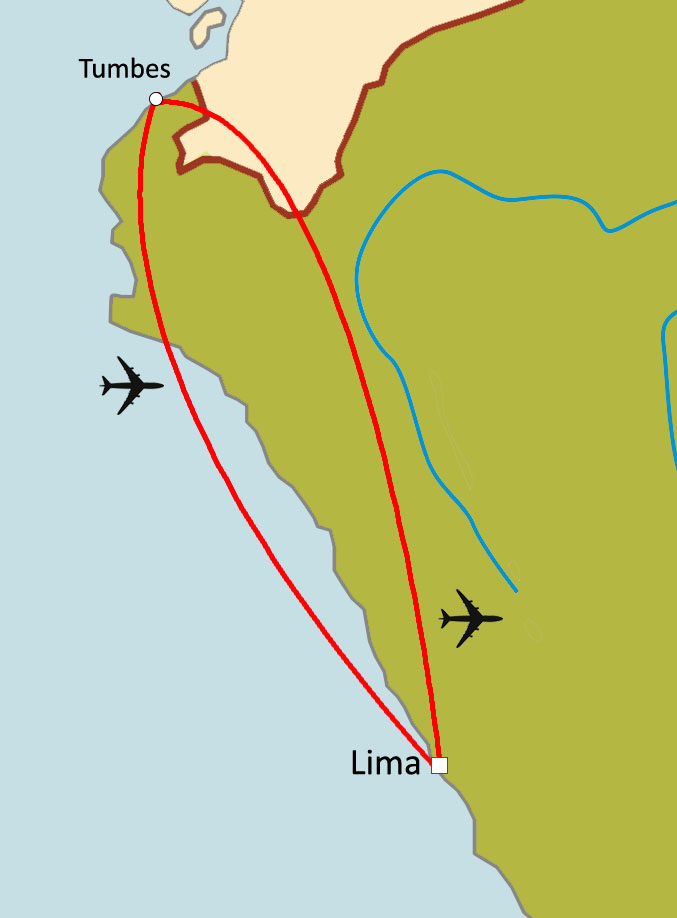 Carte du circuit Balnéaire à Tumbes - Zorritos (Nord Pérou)