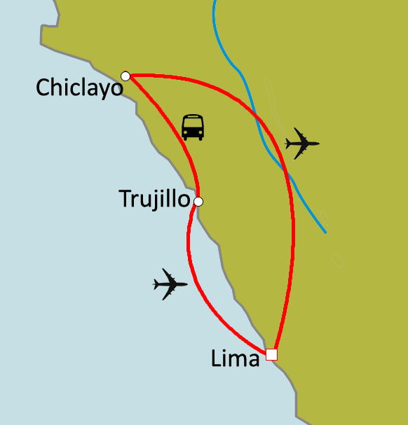 Carte du circuit Sur la route Mochica : Chiclayo et Trujillo (Nord Pérou)