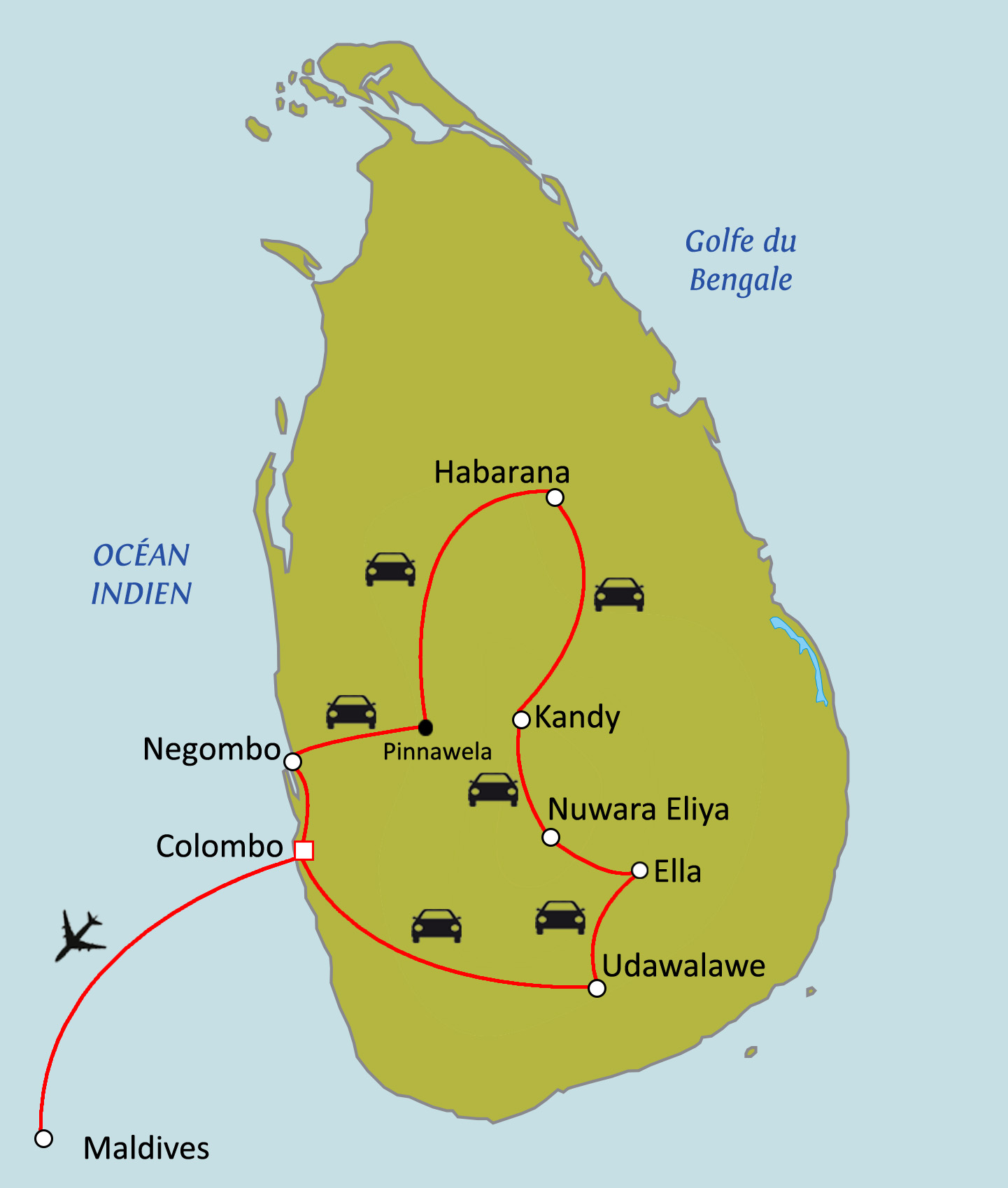Carte du circuit Sri Lanka Maldives : Perles de l'océan indien
