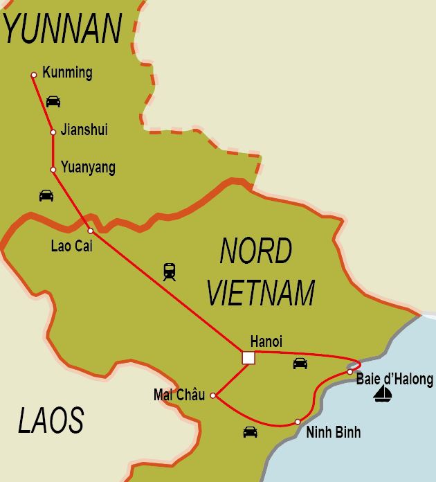 Carte du circuit Yunnan & nord Vietnam : Au fil du fleuve Rouge