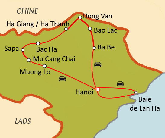 Carte du circuit Visages et couleurs du Vietnam